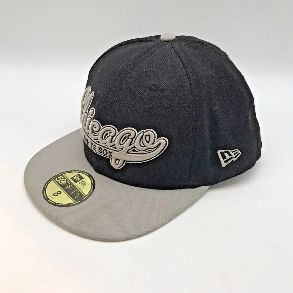 Chicago White Sox New Era 59 Fifty Fitted 8 Cap Gray & Black Genuine Merchandise
